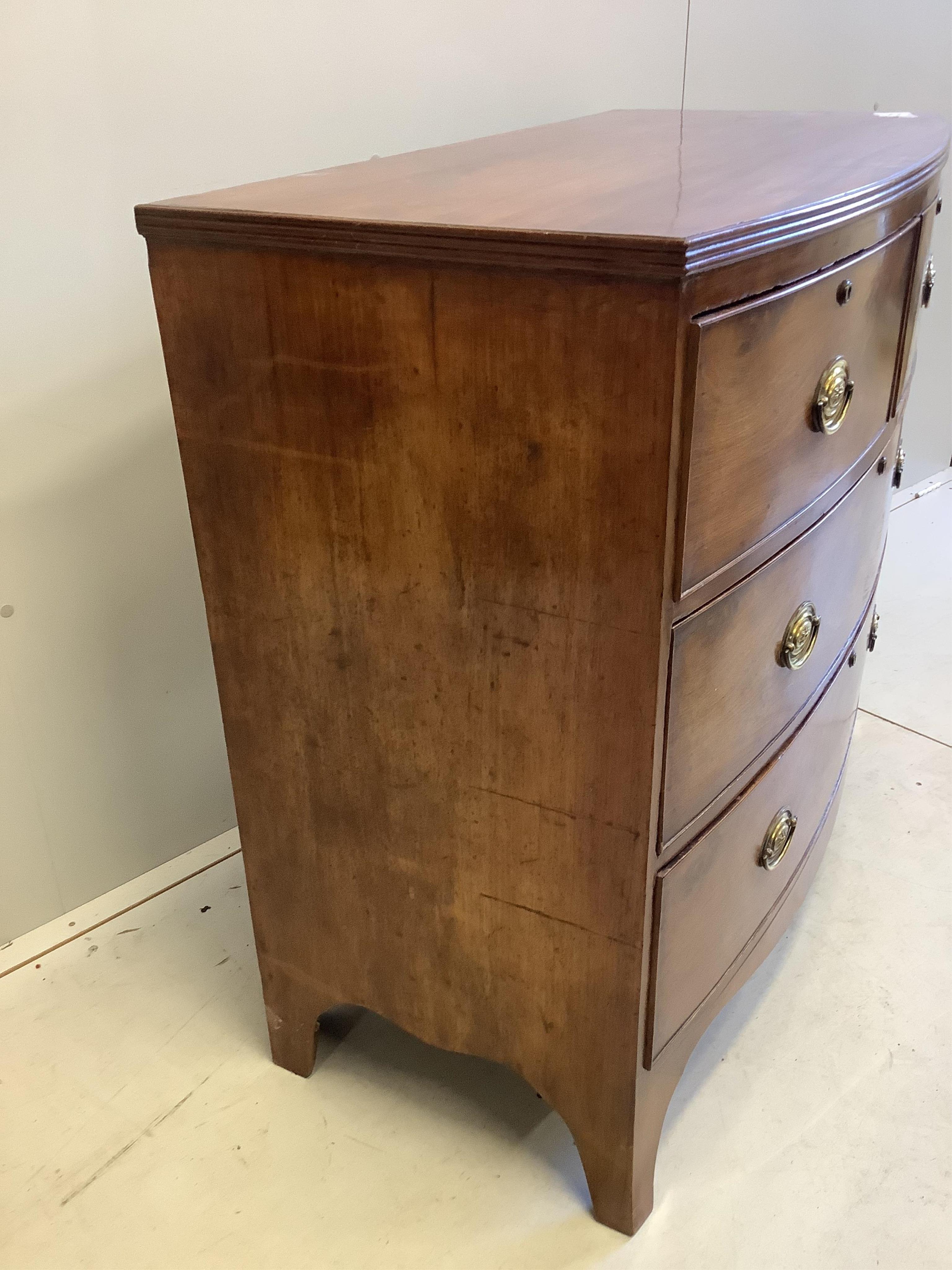 A Regency mahogany bow fronted chest, fitted two short and two long drawers, width 102cm, depth 52cm, height 93cm. Condition - fair